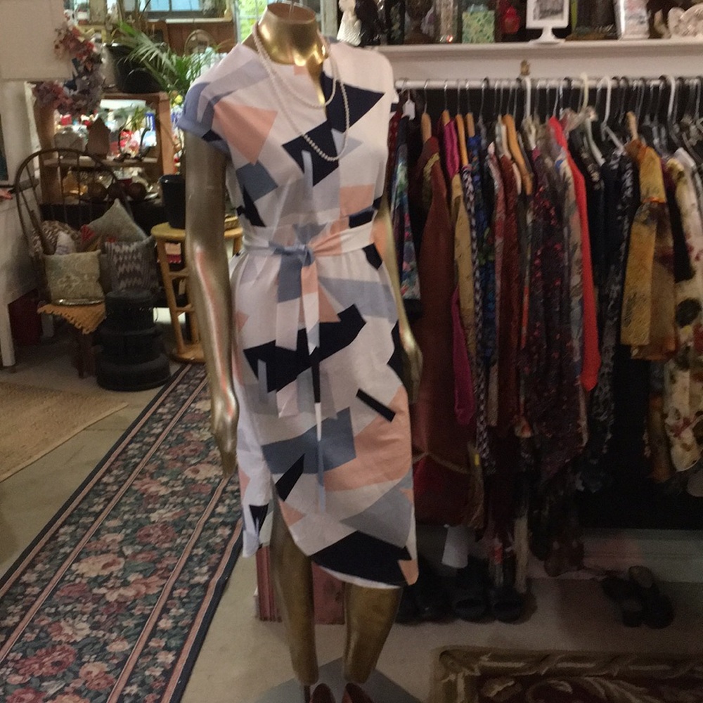 Geometric modern print wrap dress